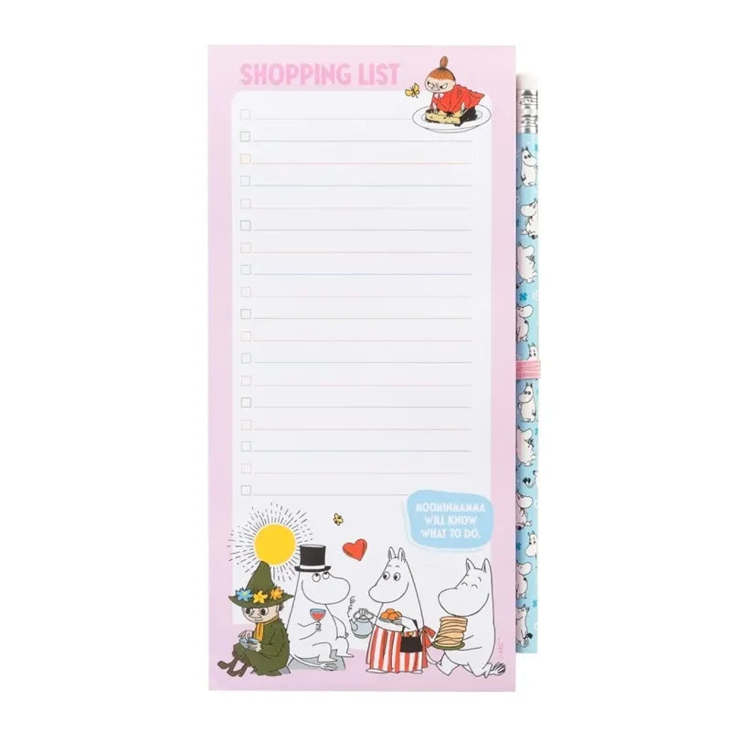 Moomins - magnetinė užrašų knygelė / pirkinių sąrašas šaldytuvui + pieštukas (10 x 21 cm)