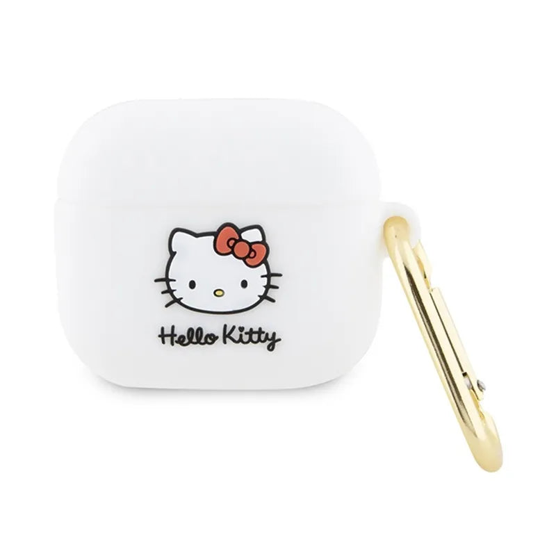 Hello Kitty Silicone 3D Kitty Head – dėklas Apple AirPods 3 (baltas)