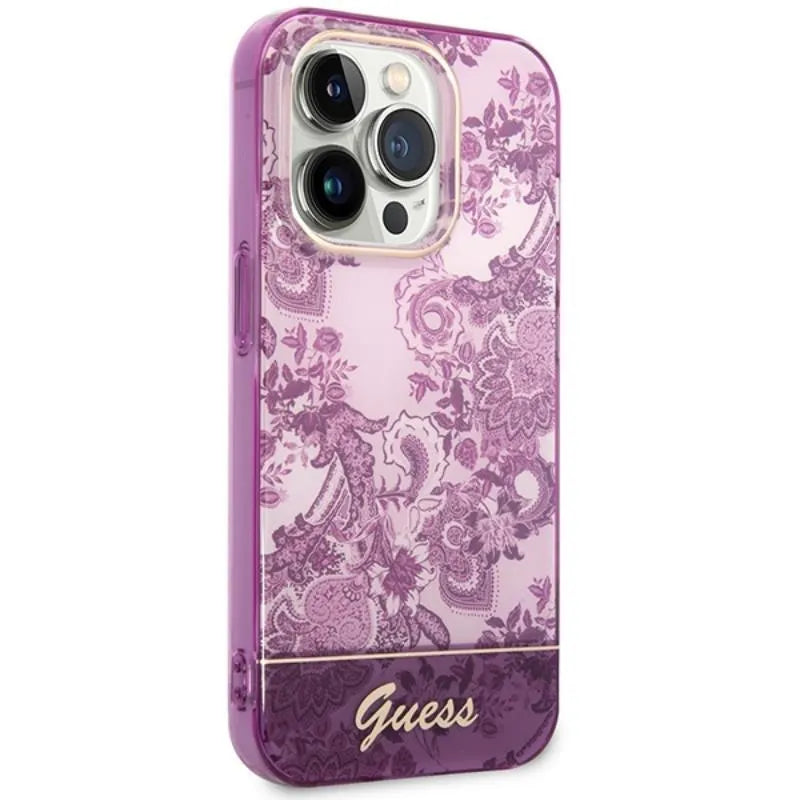 Guess Porcelain Collection – Dėklas skirtas iPhone 14 Pro Max (fuksija)