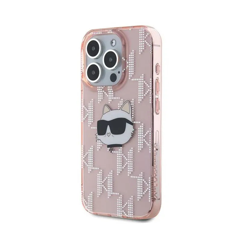 Karl Lagerfeld IML Choupette Head & Monogram – iPhone 15 Pro Max dėklas (rožinis)