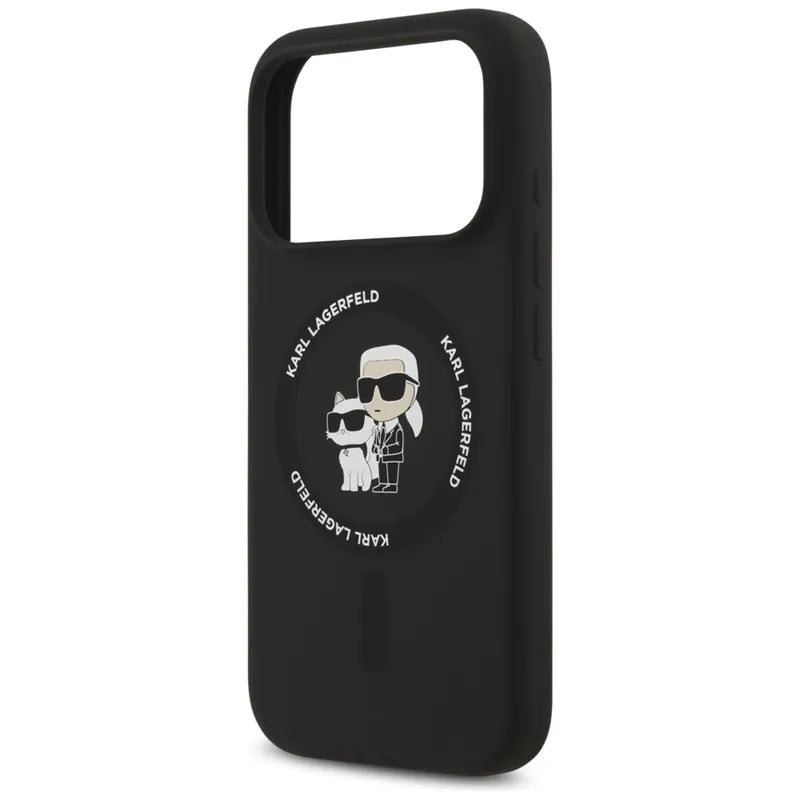Karl Lagerfeld Silicone Karl & Choupette Ring MagSafe - Dėklas iPhone 17 Pro Max (juodas)