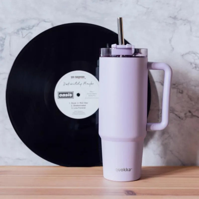 Quokka Stream – 950 ml nerūdijančio plieno termopuodelis su šiaudeliu (violetinis)