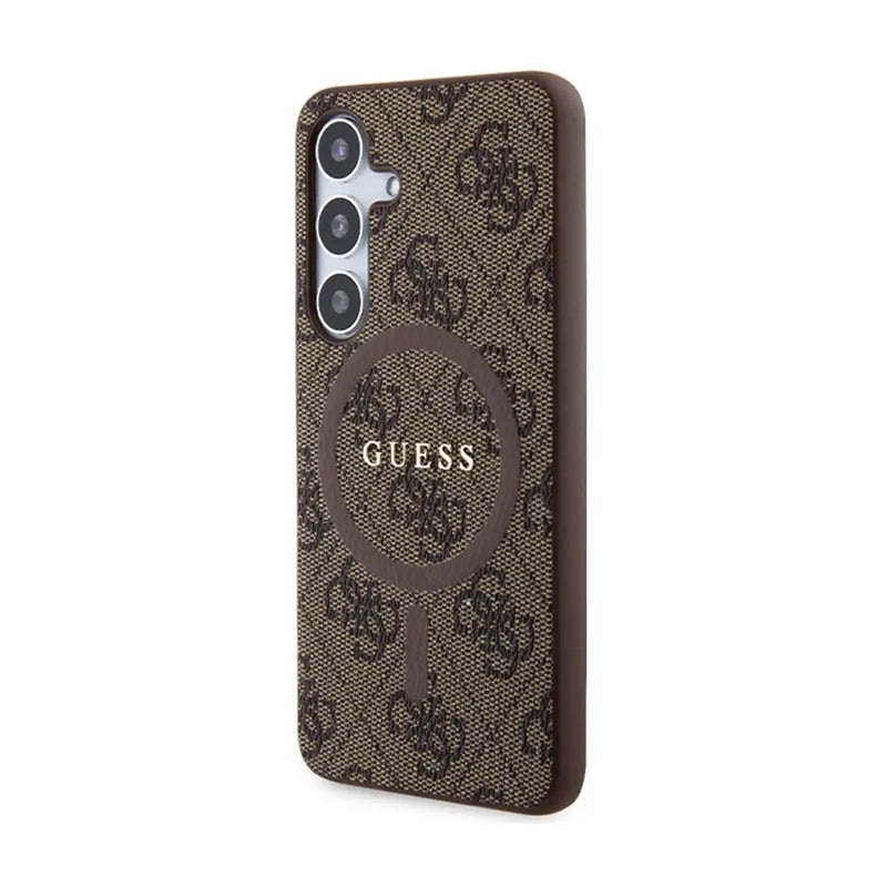 Guess 4G Collection Leather Metal Logo MagSafe - Dėklas Samsung Galaxy S24 (Rudas)
