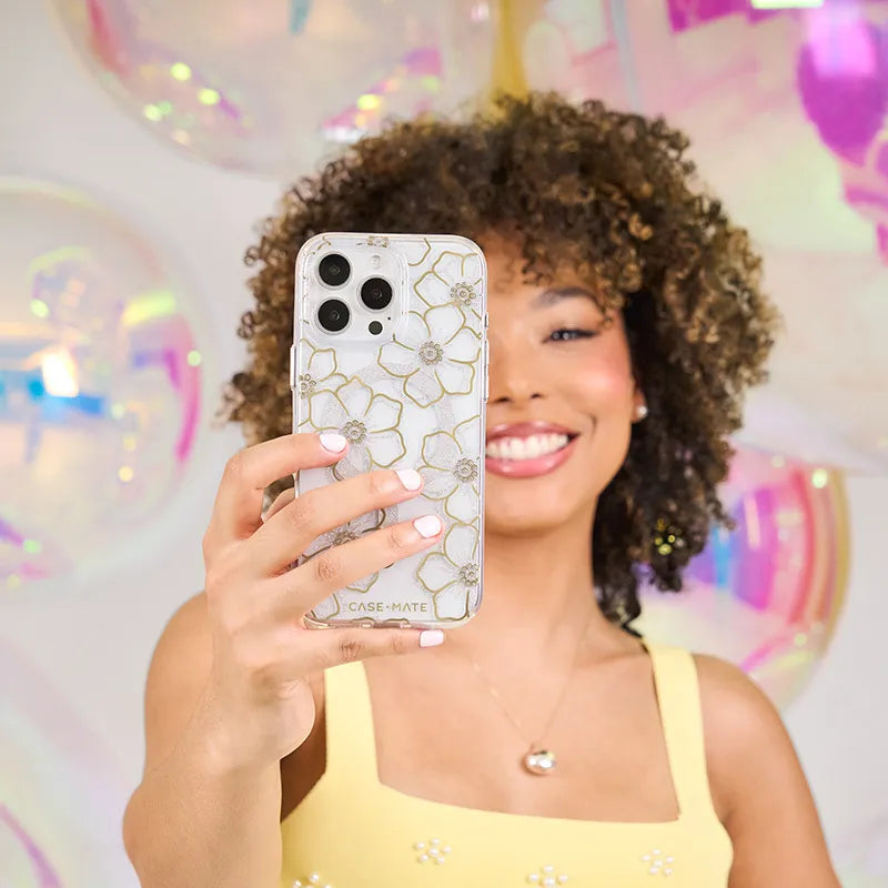 Case-Mate Floral Gems MagSafe – dėklas iPhone 16 Pro (auksinis)