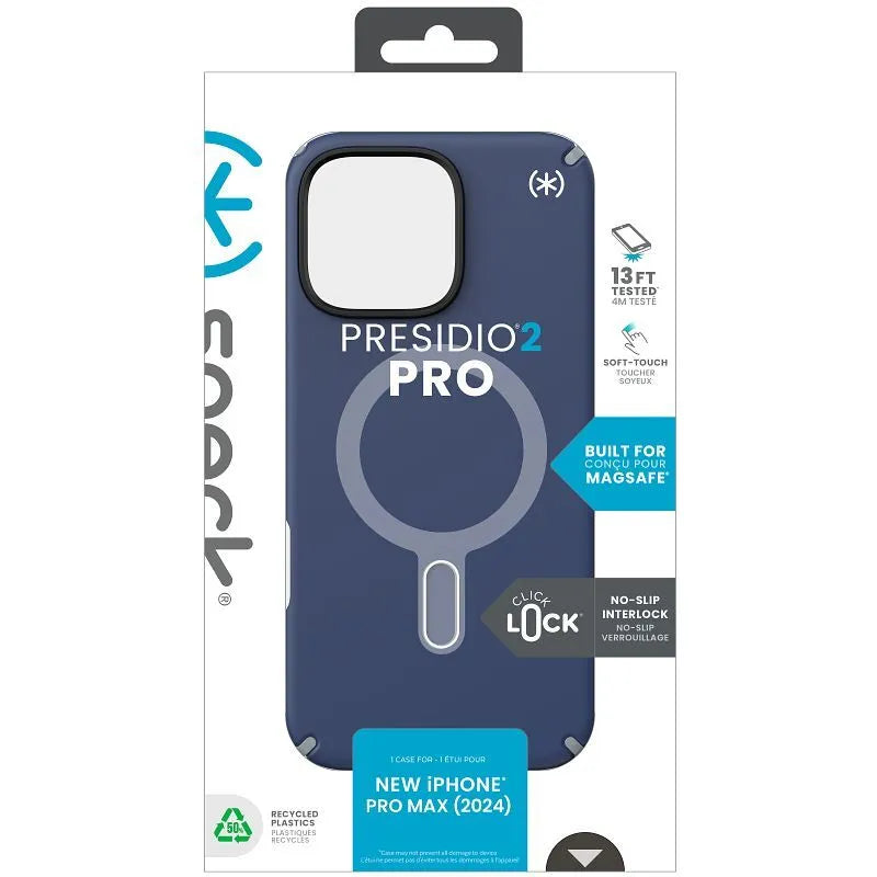Speck Presidio2 Pro ClickLock & MagSafe – dėklas iPhone 16 Pro Max (Coastal Blue / Dust Gray / White)