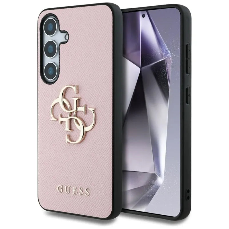 Guess Grained Big 4G Logo Small Classic Logo – dėklas Samsung Galaxy S25 (rožinis)