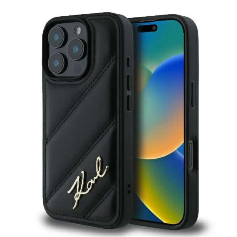 Karl Lagerfeld Quilted Signature – dėklas iPhone 16 Pro (juodas)