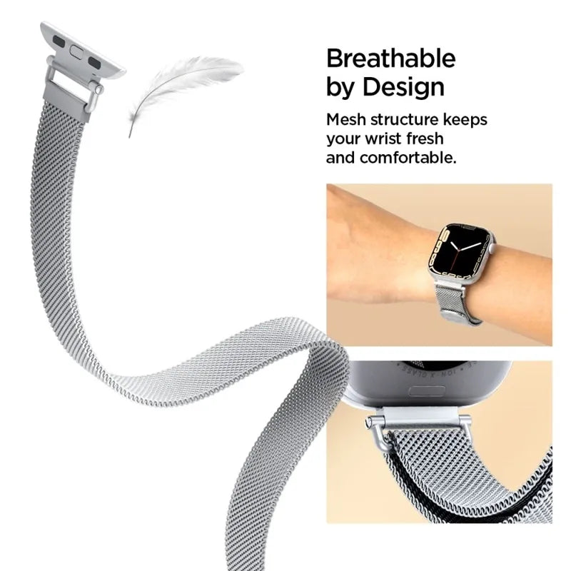 Spigen WBM4 – nerūdijančio plieno dirželis, skirtas Apple Watch 40/41/42 mm (sidabrinis)