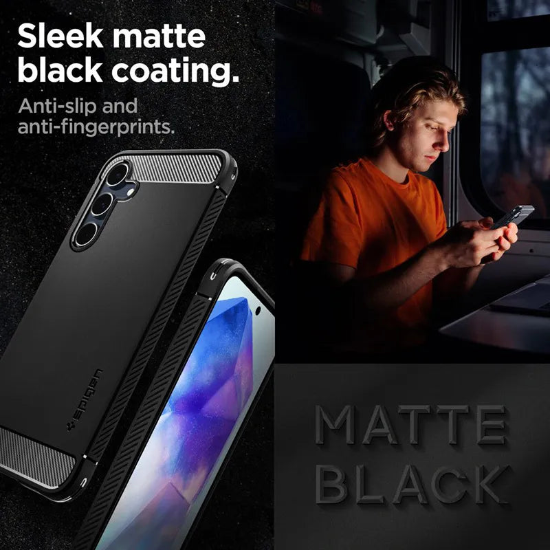 Spigen Rugged Armor – dėklas, skirtas Samsung Galaxy A55 5G (matinė juoda)
