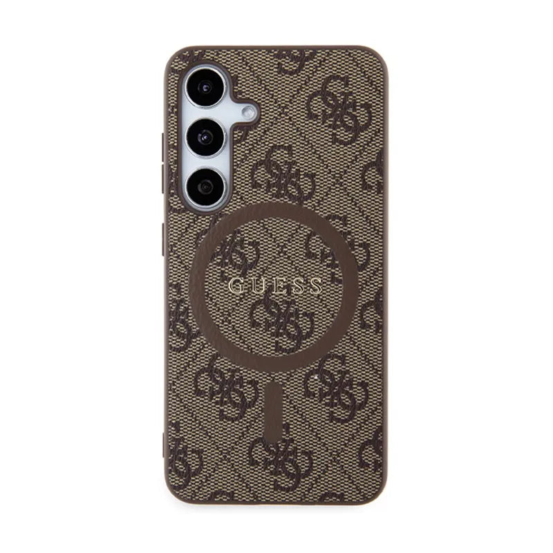 Guess 4G Collection Leather Metal Logo MagSafe - Dėklas Samsung Galaxy S24 (Rudas)