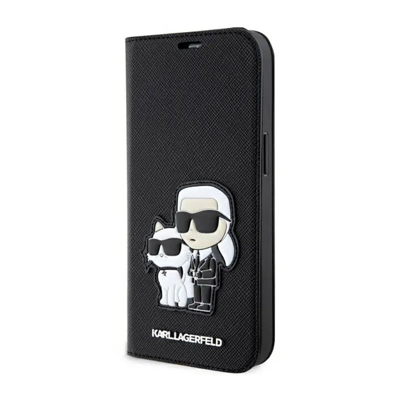 Karl Lagerfeld Booktype NFT Saffiano Karl & Choupette - dėklas telefonui 14 Pro (juodas)