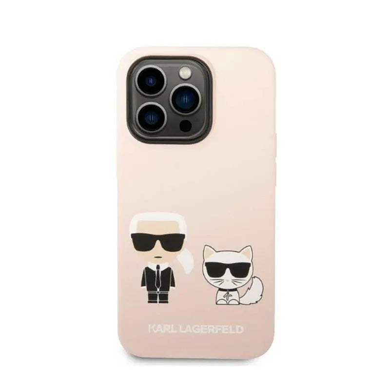 Karl Lagerfeld Liquid Silicone Karl & Choupette MagSafe dėklas, skirtas iPhone 14 Pro (rožinis)