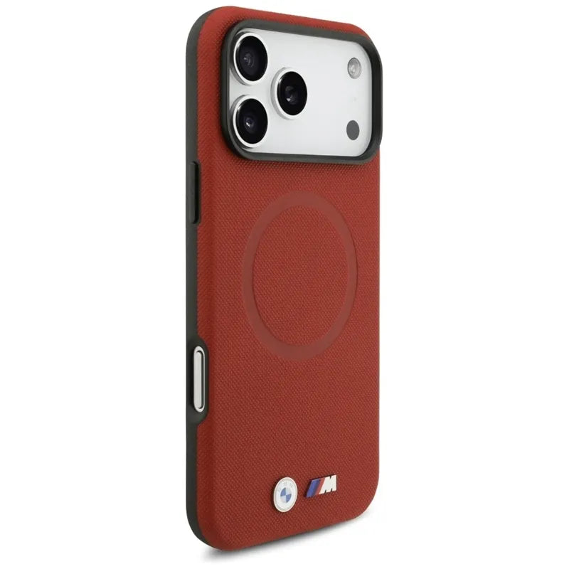 BMW M FW Metal Logo MagSafe – dėklas iPhone 17 Pro Max (raudonas)