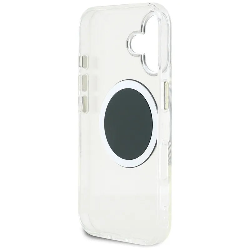 Guess IML Metal Colored Circle Classic Logo MagSafe – dėklas iPhone 16 (juodas)