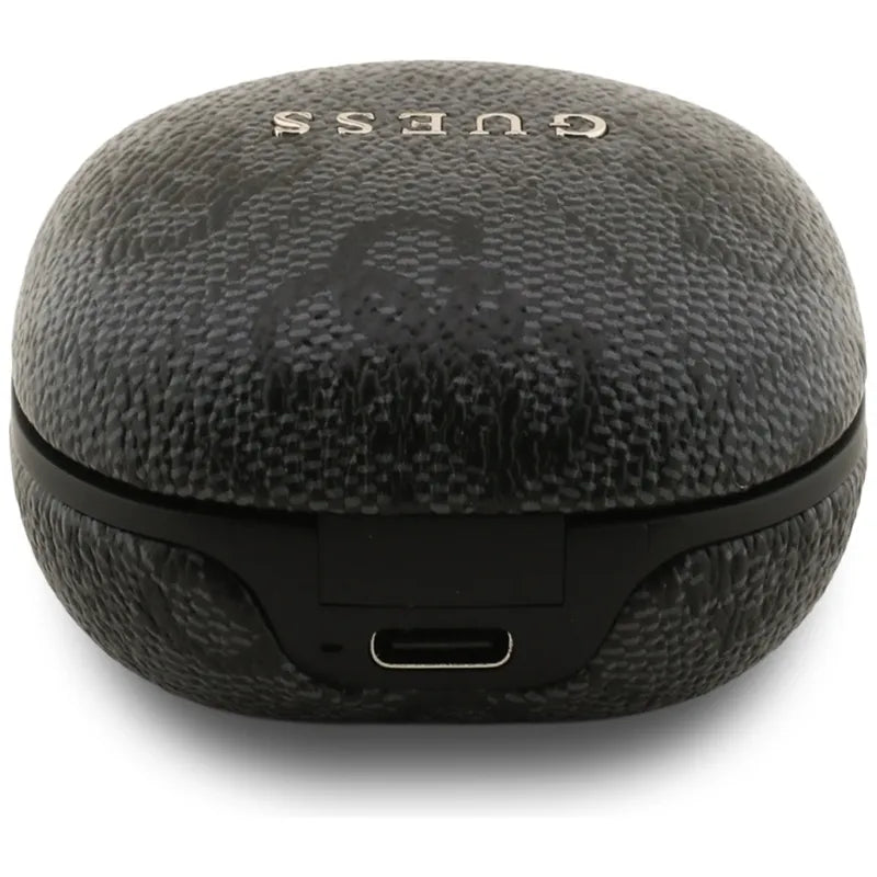 Guess 4G Classic Metal Logo – Bluetooth TWS ENC ausinės + įkrovimo dėklas (juodos)