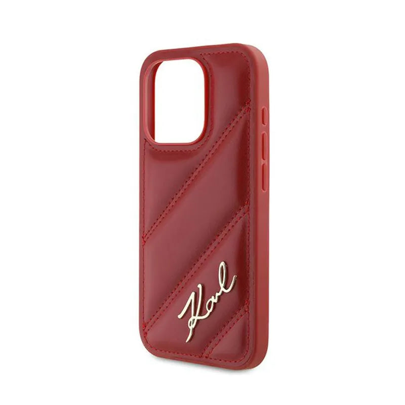 Karl Lagerfeld Diagonal Quilted Script – dėklas iPhone 15 Pro (raudonas)