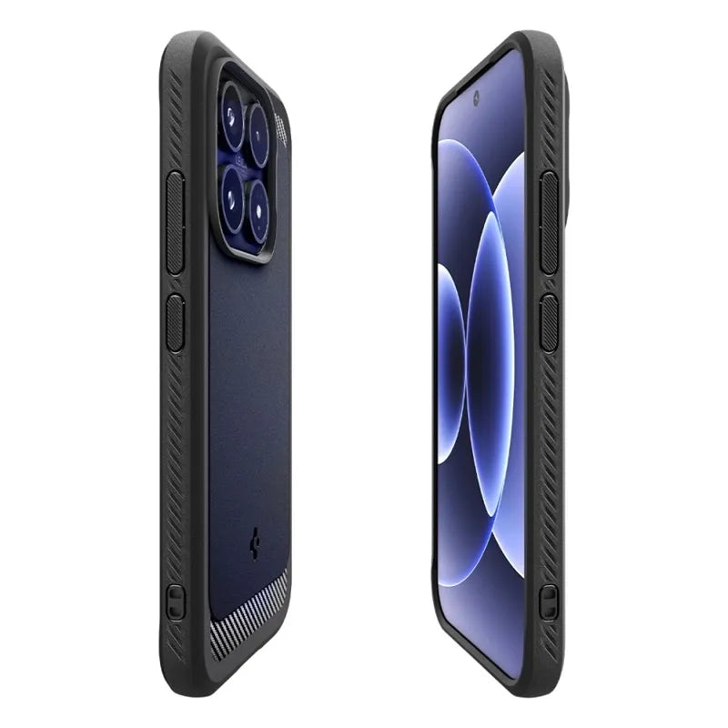 Spigen Rugged Armor – Dėklas, skirtas Xiaomi 17 (Matinė juoda)