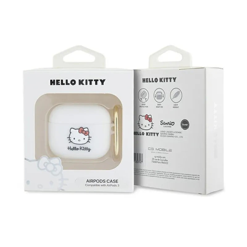 Hello Kitty Silicone 3D Kitty Head – dėklas Apple AirPods 3 (baltas)