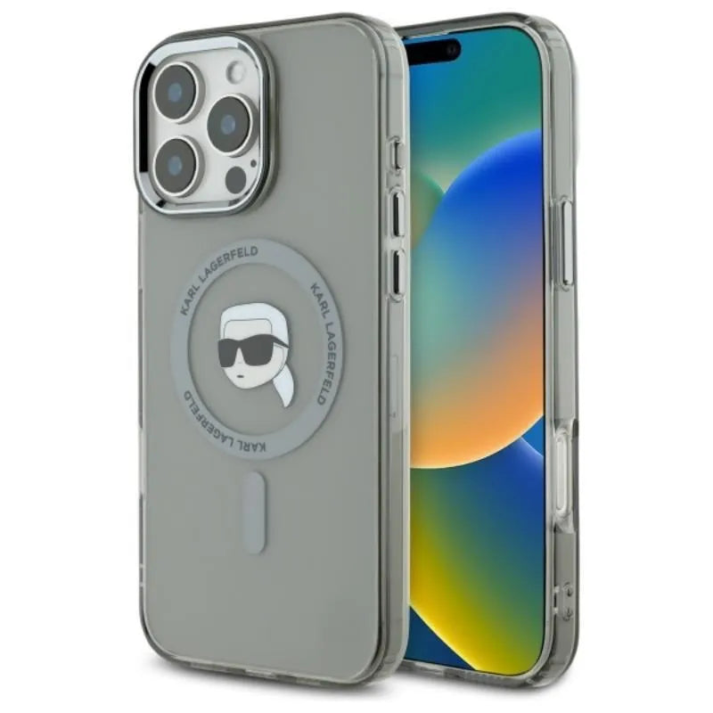 Karl Lagerfeld IML Metal Karl Head MagSafe - dėklas, skirtas iPhone 16 Pro (juodas)