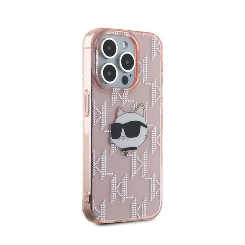 Karl Lagerfeld IML Choupette Head & Monogram – iPhone 15 Pro Max dėklas (rožinis)
