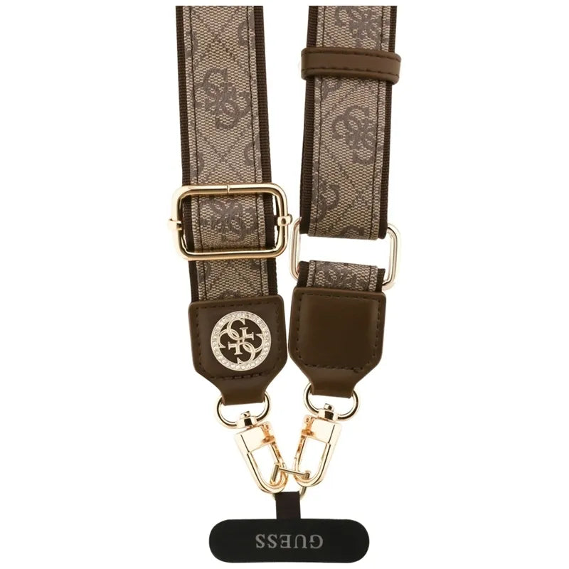 Universalus Guess Crossbody Strap 4G Tether Patch Strass Metal Logo dirželis – universalus telefono dirželis / pakabukas (rudas)