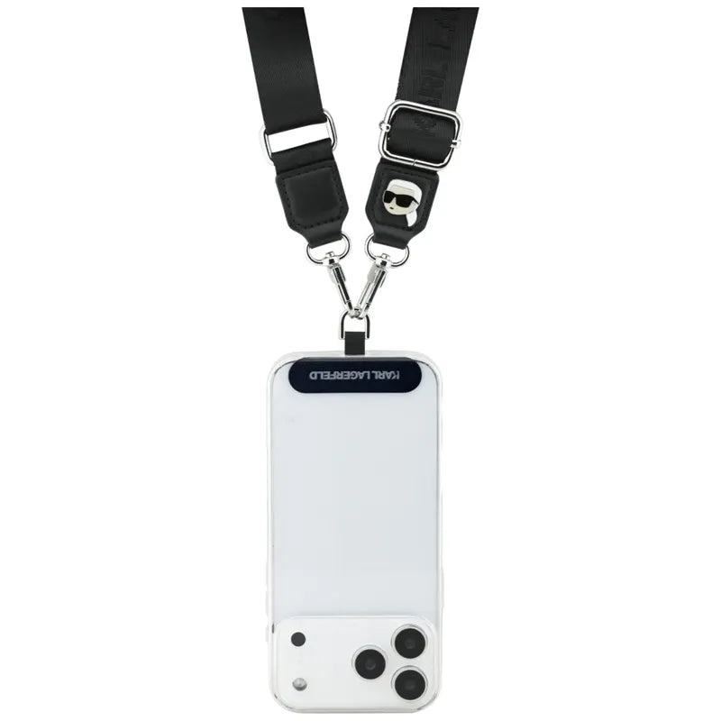 Karl Lagerfeld Universal Crossbody Strap Tether Patch Karl Metal Logo – Universalus telefono dirželis / virvelė (juodas)