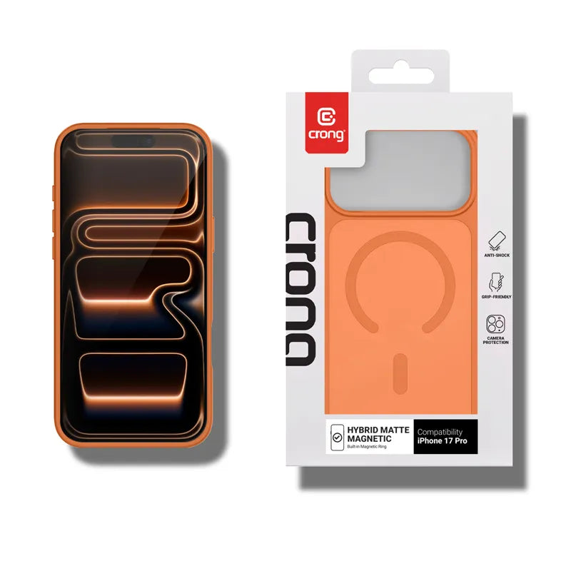 Crong Hybrid Matte Magnetic – MagSafe dėklas telefonui iPhone 17 Pro (oranžinis)