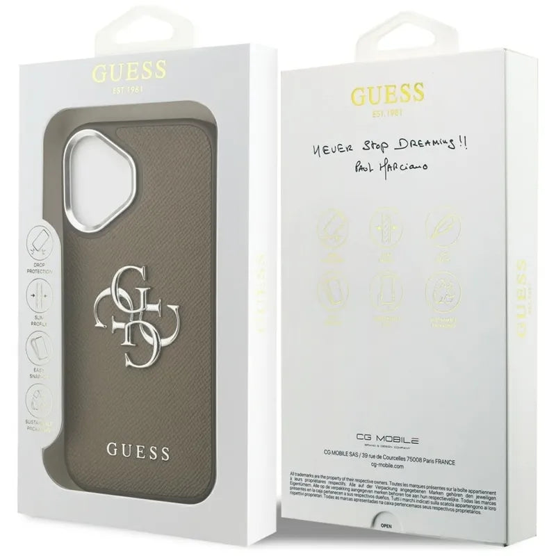 Guess Grained Big 4G Classic Logo – Dėklas iPhone 17 (ruda)