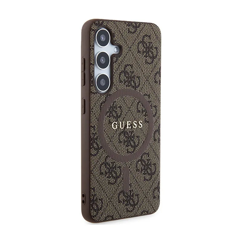 Guess 4G Collection Leather Metal Logo MagSafe - Dėklas Samsung Galaxy S24 (Rudas)