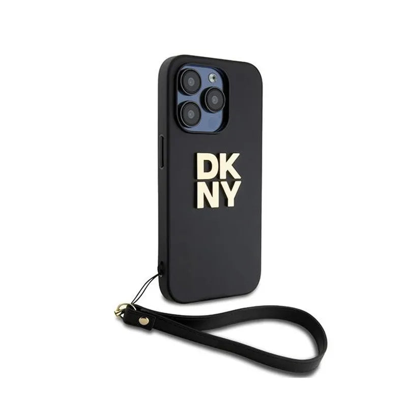 DKNY Wrist Strap Stock Logo – dėklas iPhone 15 Pro telefonui (juodas)