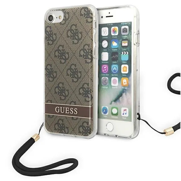 Guess 4G Print Cord – dėklas telefonui SE 2022 / SE 2020 / 7 / 8 (ruda)