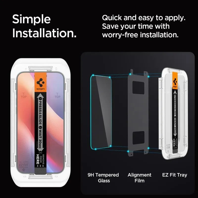 SPIGEN GLAS.TR "EZ FIT" GRŪDINTAS STIKLAS, 2 VNT. PAKUOTĖJE, IPHONE 16 PRO / 17 / 17 PRO, SKAIDRUS