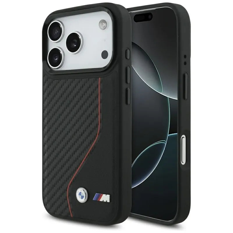 BMW M Carbon Line & Logo MagSafe - Dėklas iPhone 17 Pro (raudonas)