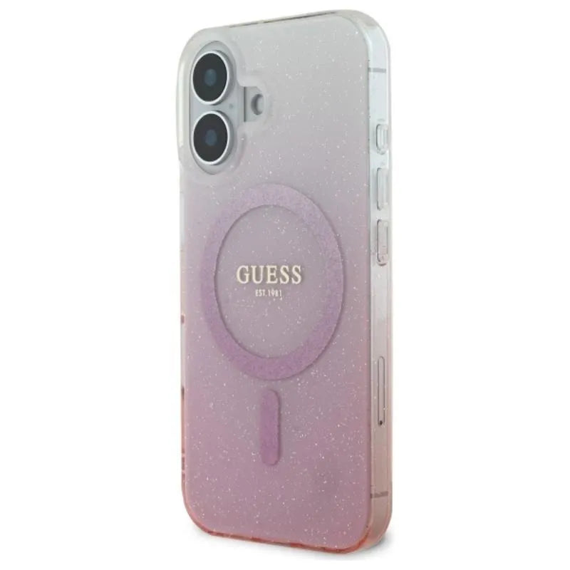 Guess IML Glitter Gradient MagSafe - Dėklas iPhone 16 (Rožinis)