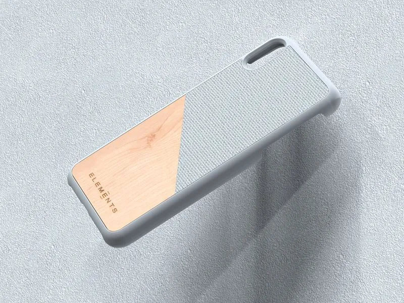 Nordic Elements Original Hel – dėklas iPhone Xs Max su tikro klevo medienos elementais (šviesiai pilkas)