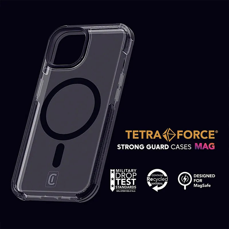 Cellularline Tetra Force Strong Guard Mag – iPhone 15 Pro MagSafe dėklas su MICROBAN danga (skaidrus)