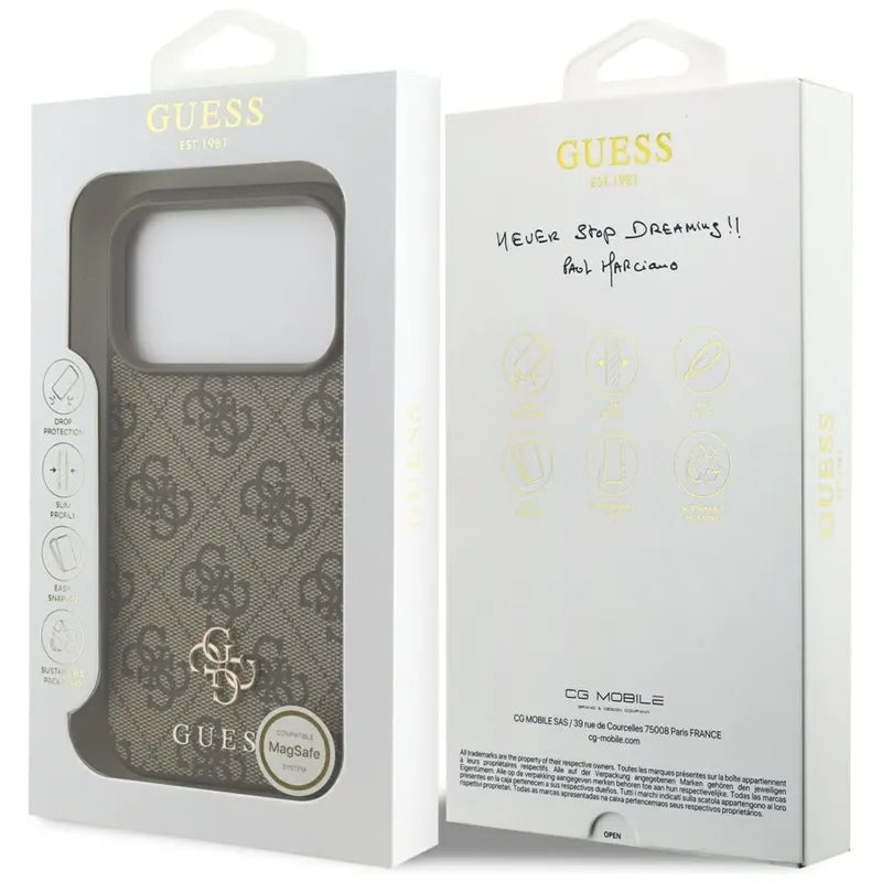 Guess 4G Small 4G ir Classic MagSafe - Dėklas iPhone 17 Pro (ruda)