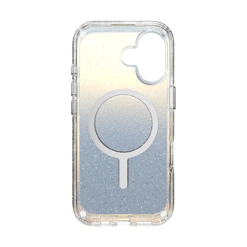 Speck Presidio Lux MagSafe – iPhone 17 dėklas (Hyper Mirror Glitter / Silver Metallic)