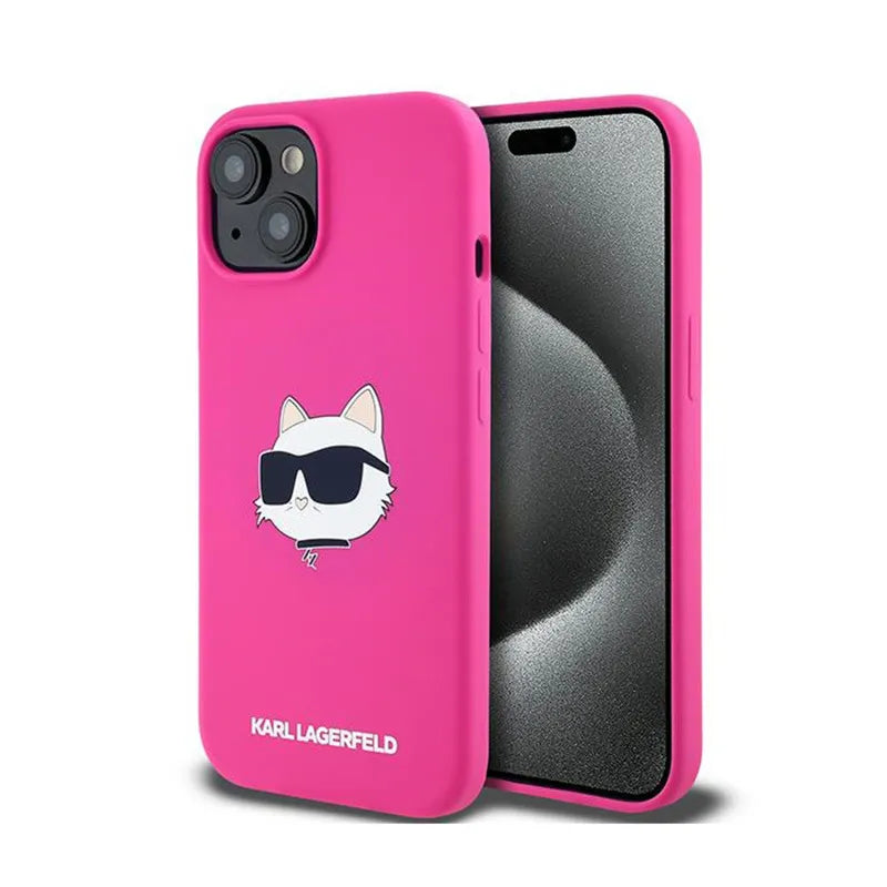 Karl Lagerfeld Silicone Choupette Head MagSafe – dėklas iPhone 15 Plus / 14 Plus (rožinis)