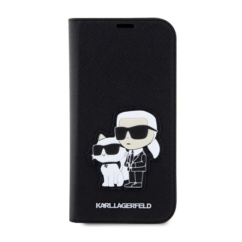 Karl Lagerfeld Booktype NFT Saffiano Karl & Choupette - dėklas telefonui 14 Pro (juodas)