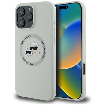 Karl Lagerfeld Silicone Double Heads And Circle MagSafe – dėklas iPhone 16 Pro (smėlio spalvos)