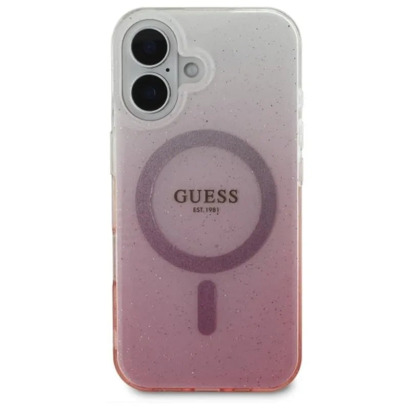 Guess IML Glitter Gradient MagSafe - Dėklas iPhone 16 (Rožinis)