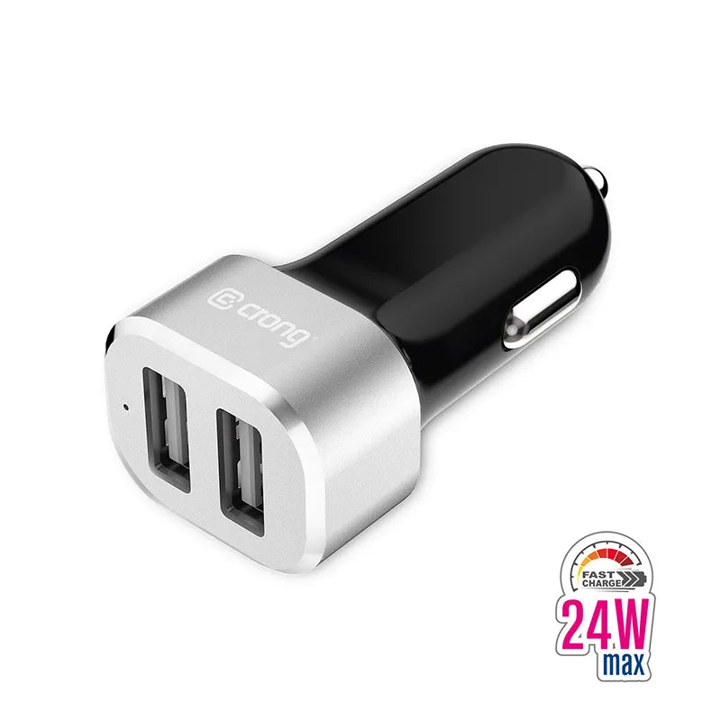 Crong automobilinis įkroviklis 24W – Automobilinis įkroviklis 2xUSB 2.4A (aliuminis)