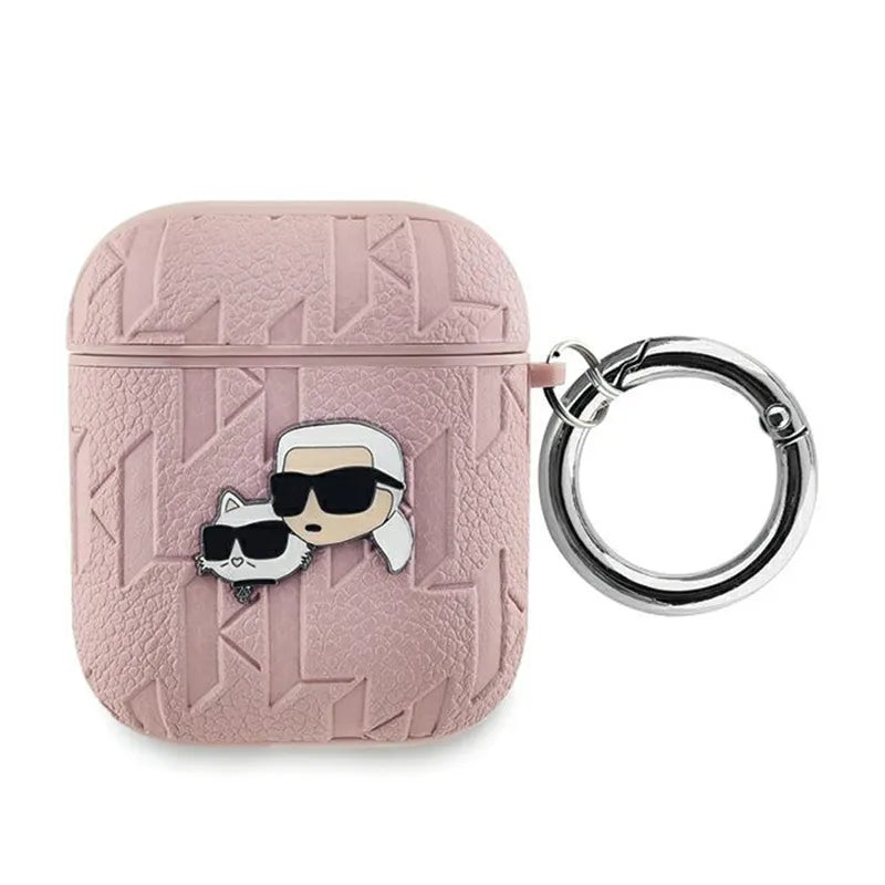 Karl Lagerfeld Monogram Karl & Choupette Head – AirPods 1/2 gen dėklas (rožinis)