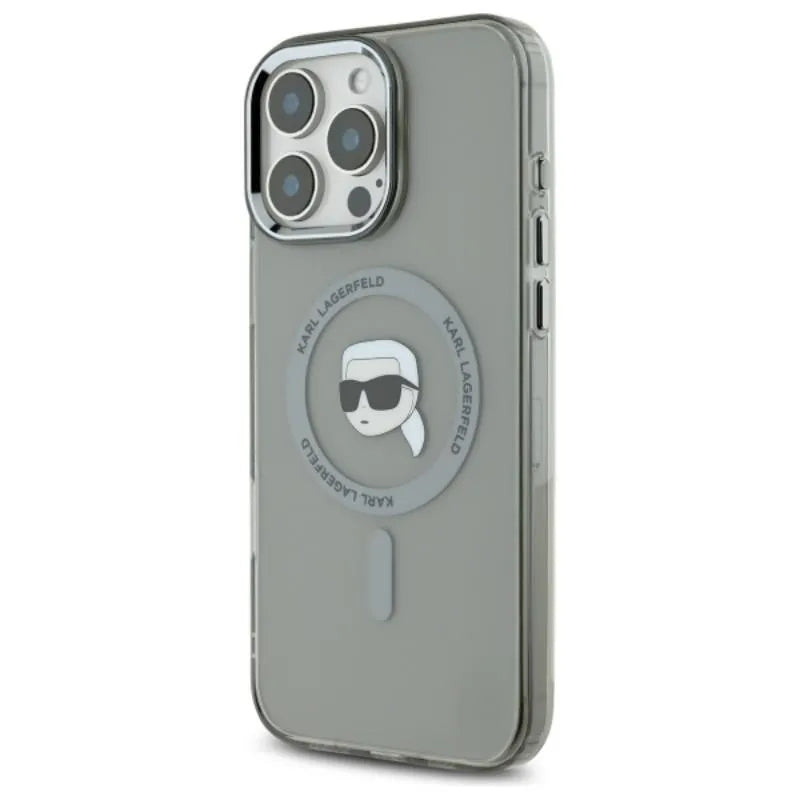 Karl Lagerfeld IML Metal Karl Head MagSafe - dėklas, skirtas iPhone 16 Pro (juodas)