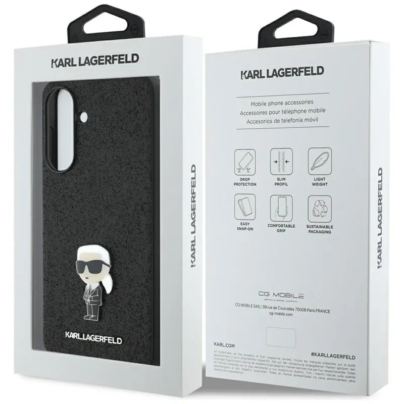 Karl Lagerfeld Fixed Glitter Ikonik Logo Metal Pin – dėklas Samsung Galaxy A56 5G (juodas)