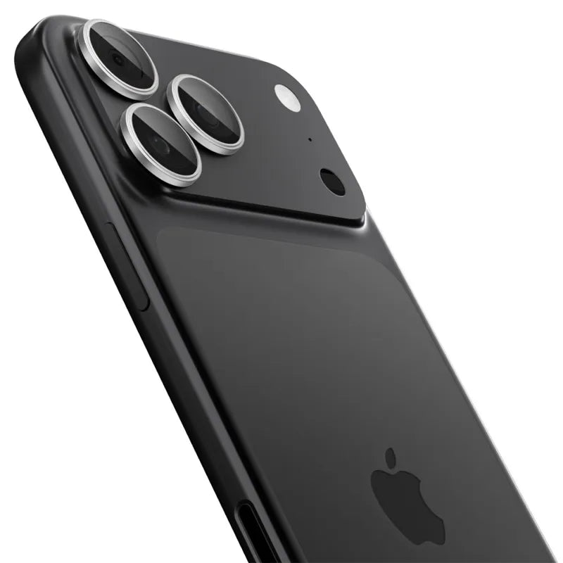 Spigen Optik Pro GLAS.TR EZ Fit kameros apsauga, 2 pakuotė - stiklinė objektyvo apsauga skirta iPhone 16 Pro / 16 Pro Max / 17 Pro / 17 Pro Max (2 vnt.) (Sidabrinė)