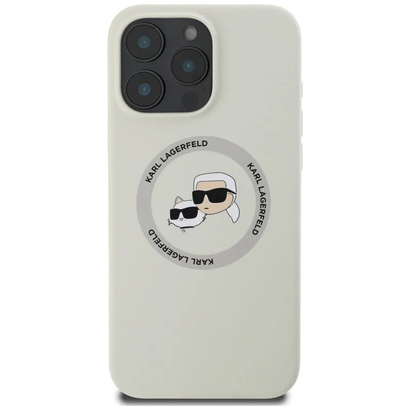 Karl Lagerfeld Silicone Double Heads And Circle MagSafe – dėklas iPhone 16 Pro (smėlio spalvos)