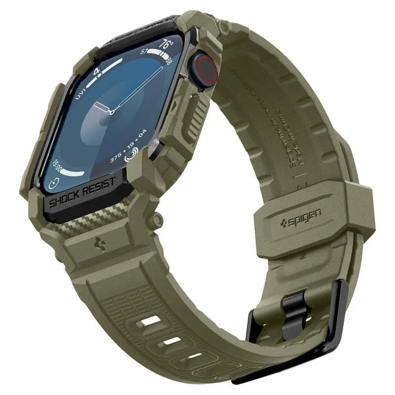 Spigen Rugged Armor Pro - Dirželis su dėklu Apple Watch 10 46 mm (Vintage Khaki)