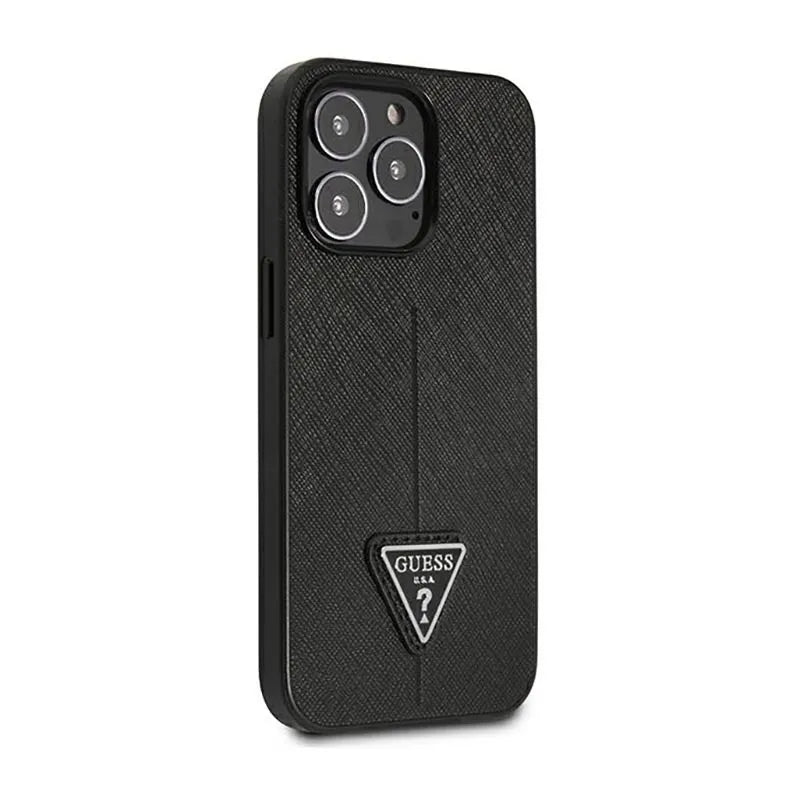 Dėklas „Guess Saffiano Triangle Logo“ – dėklas „iPhone 14 Pro“ telefonui (juodas)